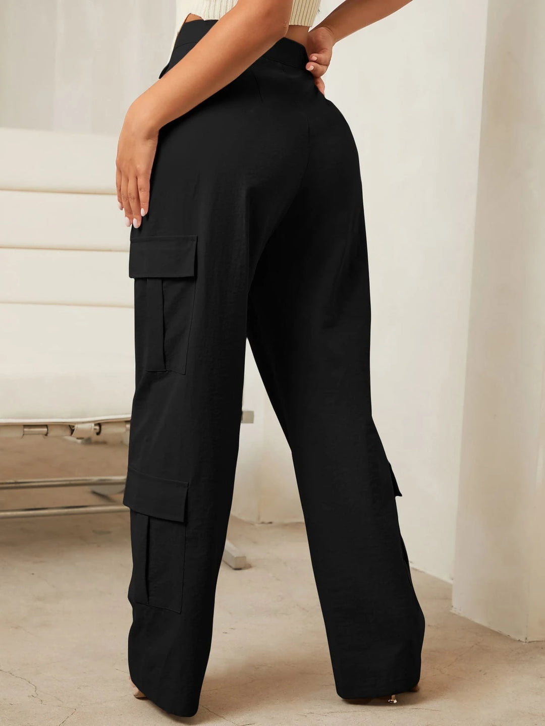 High Rise Pocket Zipper Side Cargo Pant