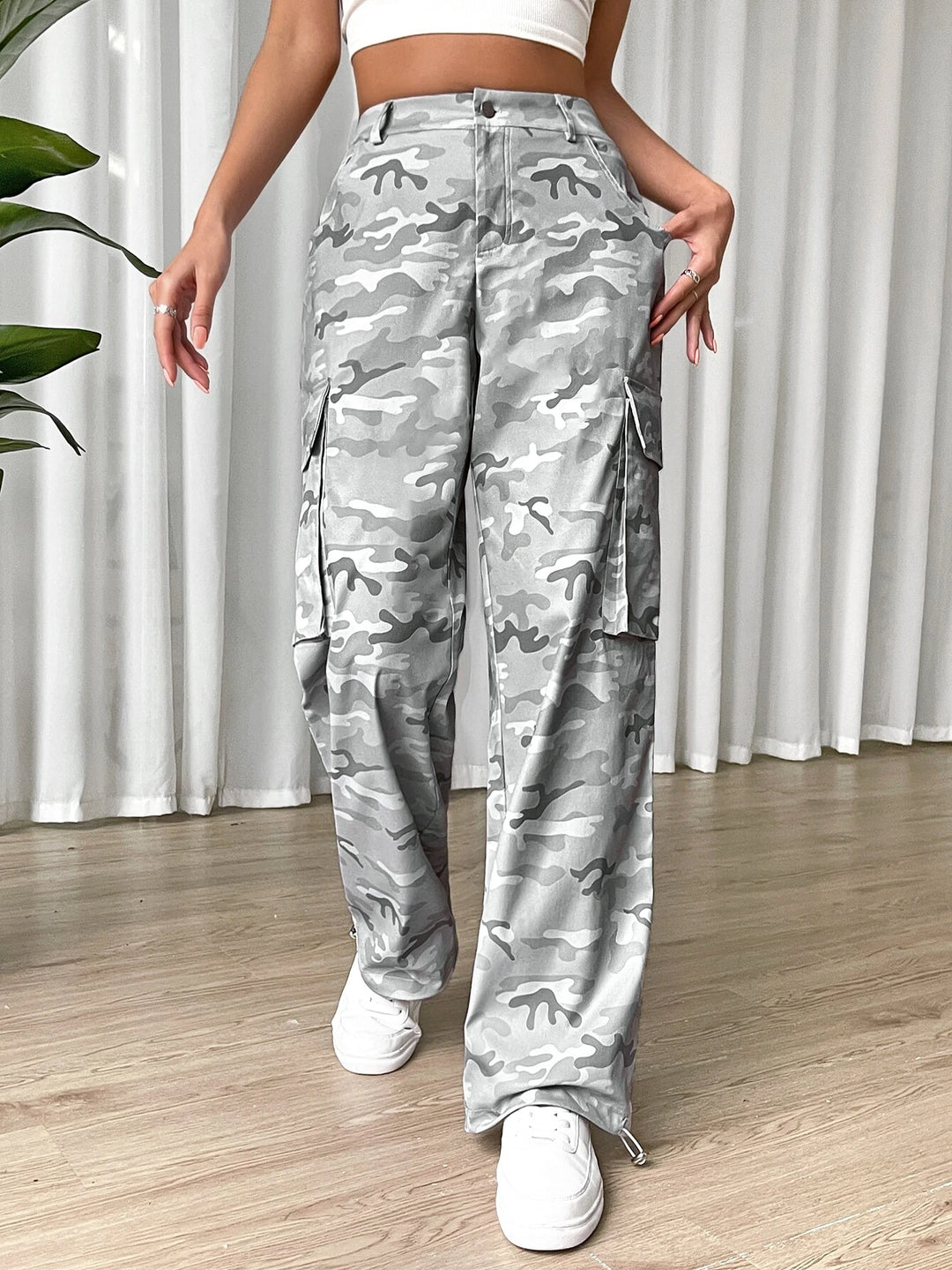 Gorpcore Camo Print Flap Pocket Cargo Pants