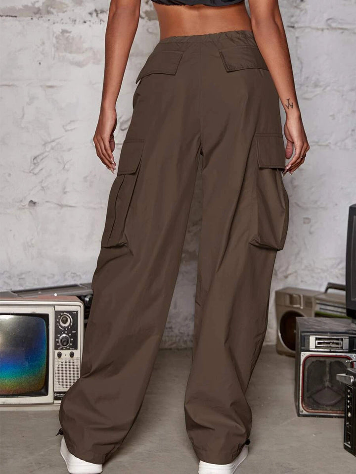 Drawstring Waist Wide Leg Parachute Cargo Jogger Pants