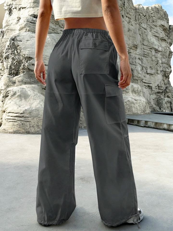 Flap Pocket Side Drawstring Waist Cargo Pants