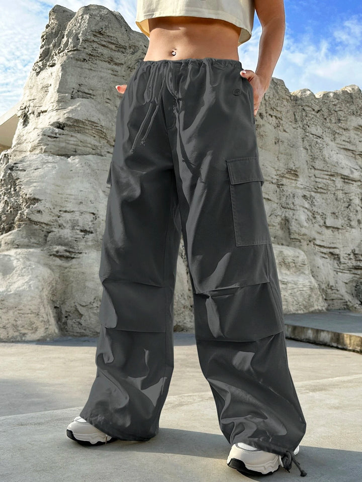 Flap Pocket Side Drawstring Waist Cargo Pants