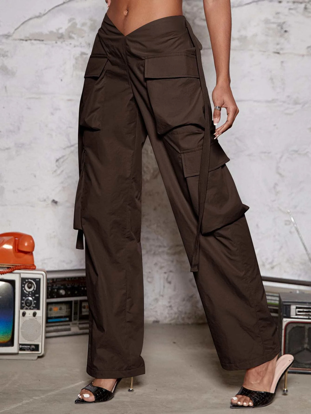 Flap Pocket Side Cargo Pants With Tape Detail