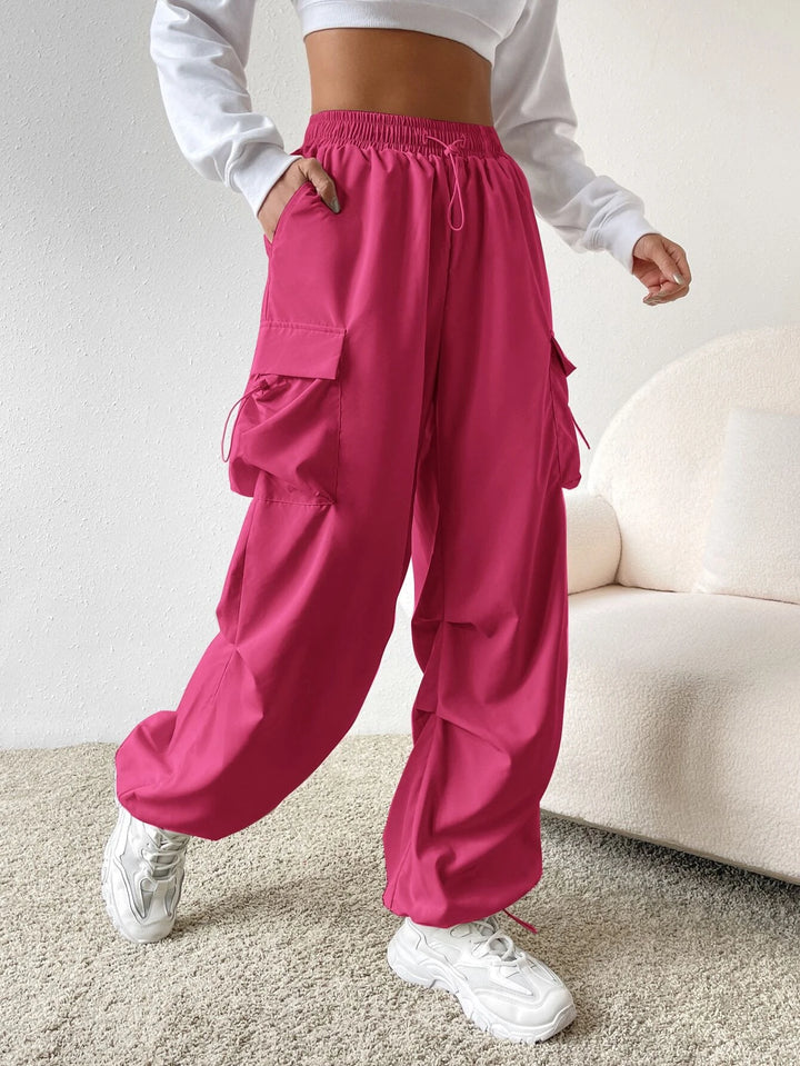 Drawstring Waist Regular Fit Casual Cargo Pants