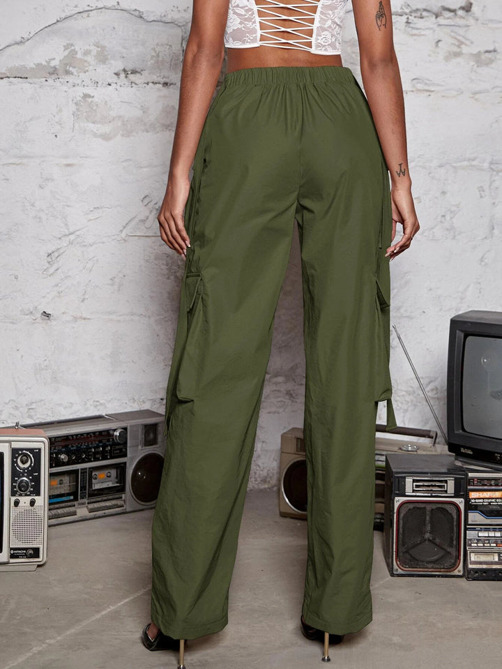 Flap Pocket Side Cargo Pants With Tape Detail