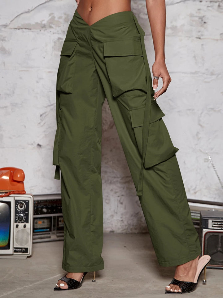 Flap Pocket Side Cargo Pants With Tape Detail