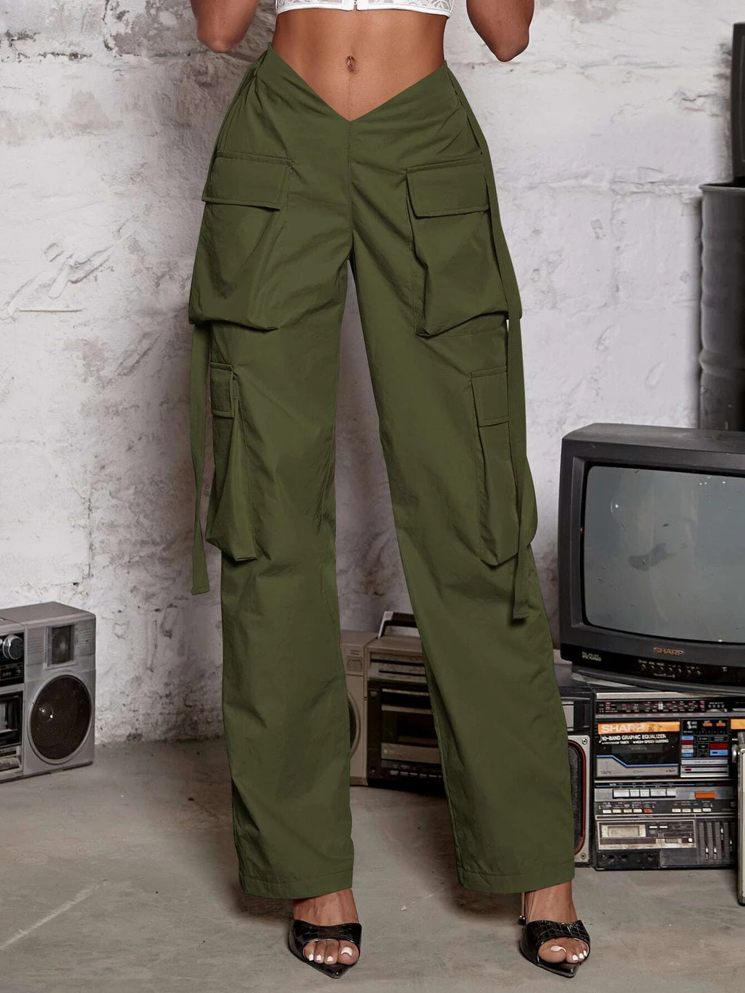 Flap Pocket Side Cargo Pants With Tape Detail