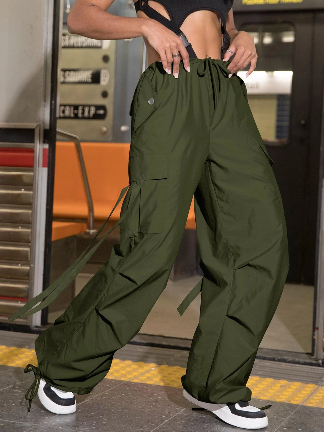 Long Fit Drawstring Waistline Pants