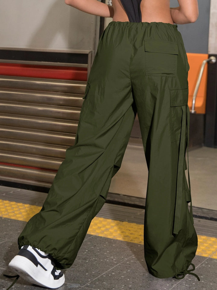 Long Fit Drawstring Waistline Pants