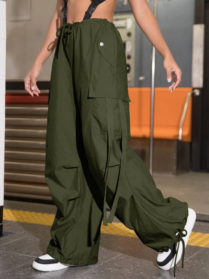 Drawstring Cargo Parachute Pants