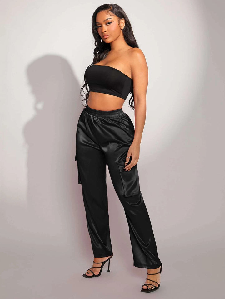 Drawstring Waist Satin Pants