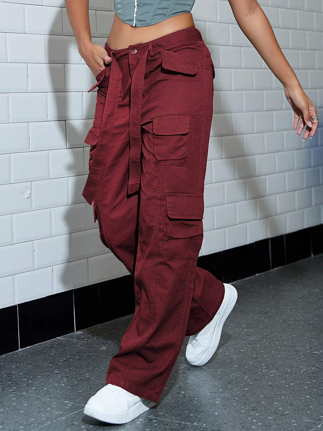 Flap Pocket Side Belted Cargo Pants