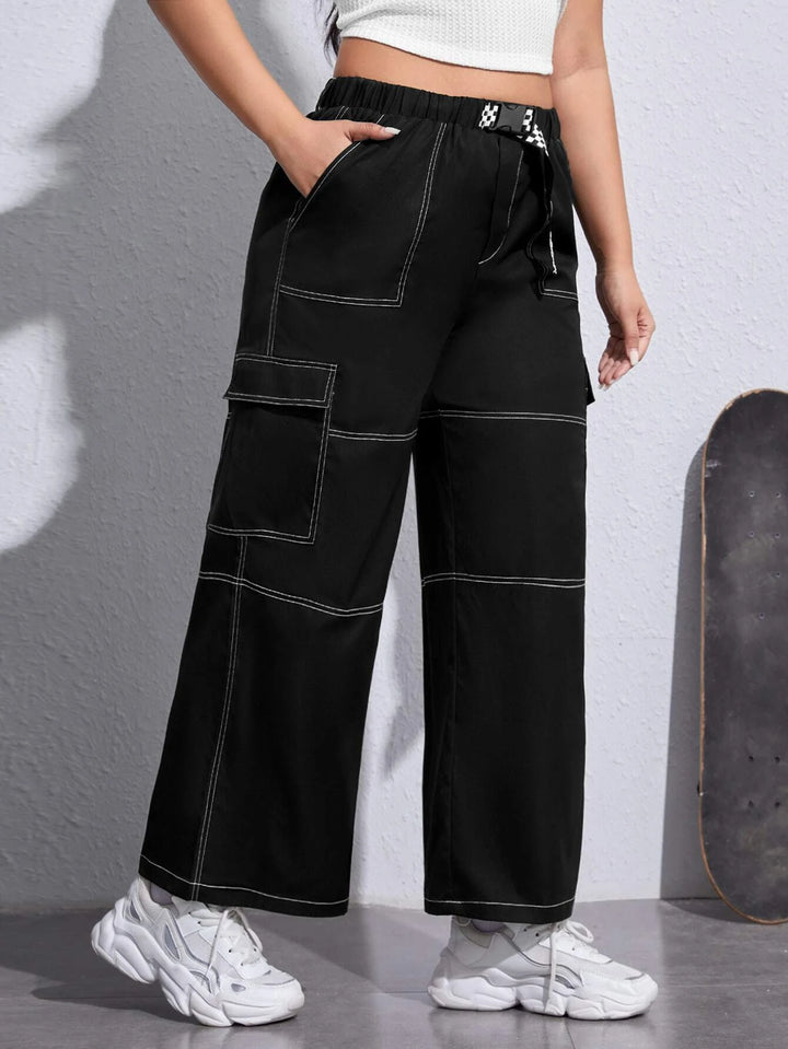 Top Stitching Flap Side Pocket Cargo Pants