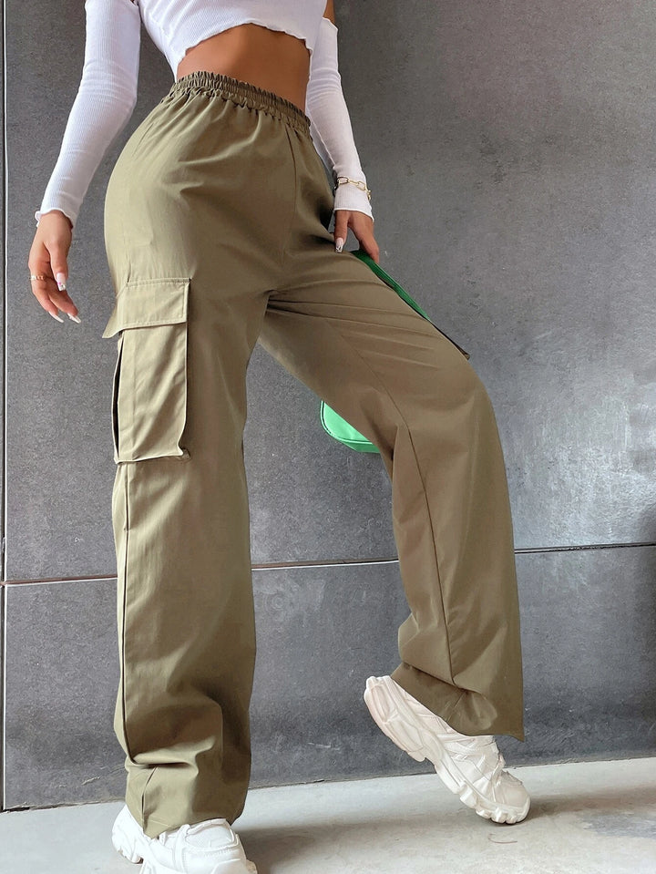 Solid Colored High Waist Cargo Pants