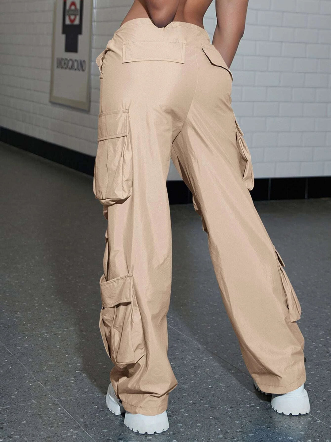 Ruched Cargo Parachute Pants