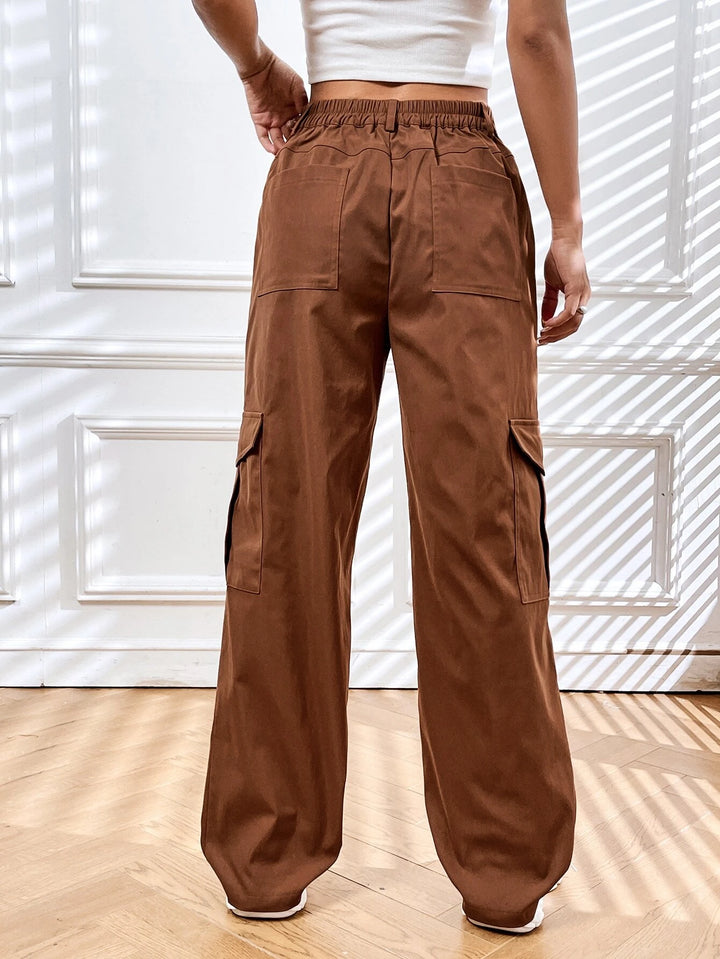 Side Cargo Pants With High Waist And Flap Pockets