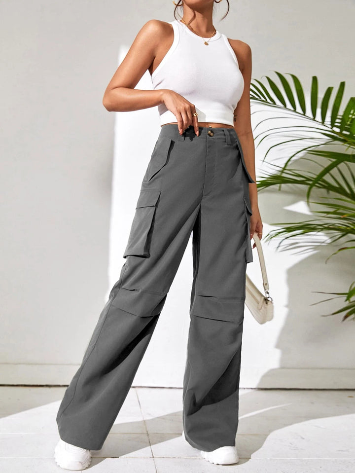 Solid Colored Flap Pocket Side Cargo Pant