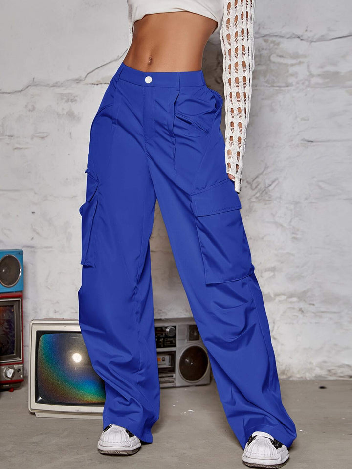 Flap Pocket Ruched Wide Leg Cargo Pants