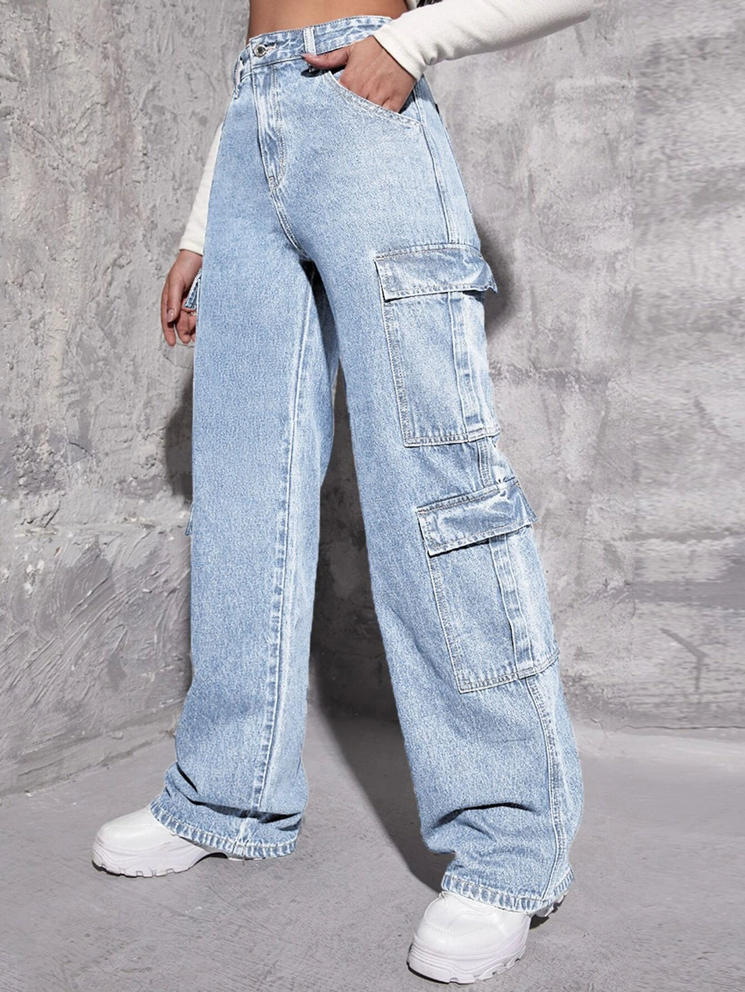 Zipper Fly Flap Pocket Jeans