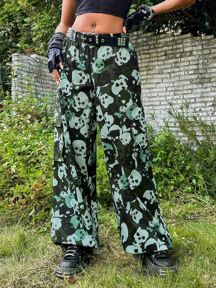 Printed Flap Pocket Side Cargo Pants