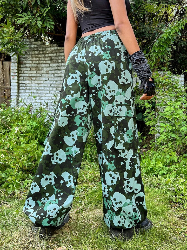 Printed Flap Pocket Side Cargo Pants