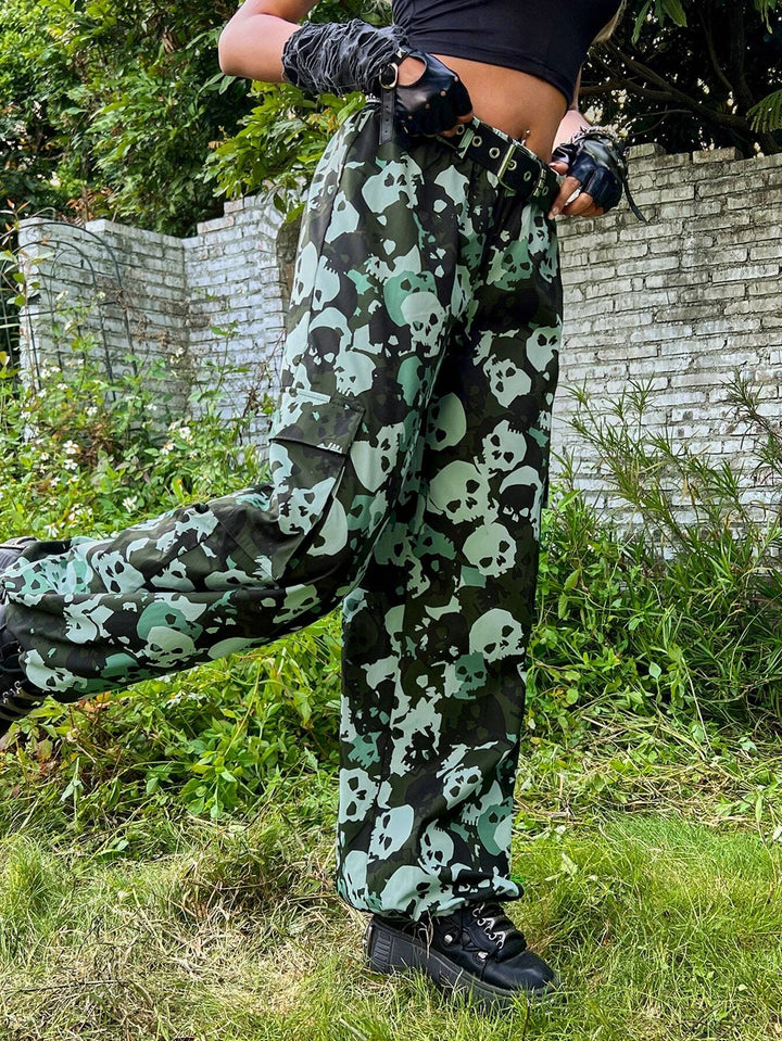 Printed Flap Pocket Side Cargo Pants