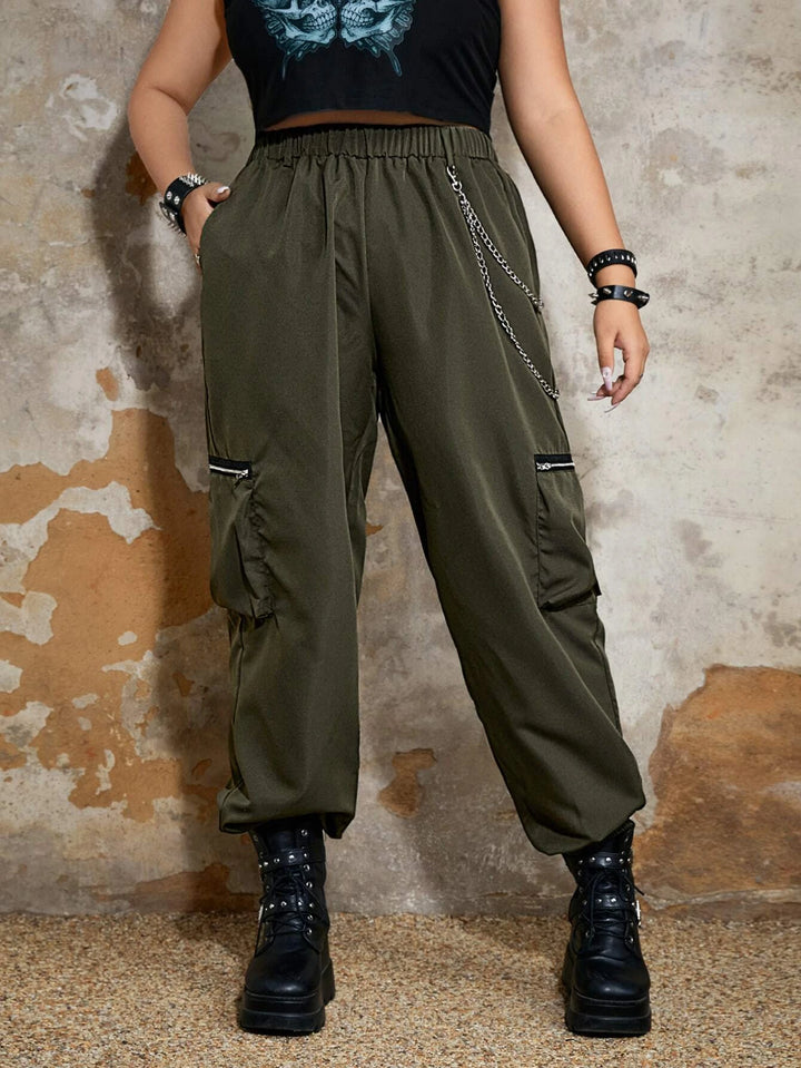 Zip Pocket Cargo Pants With Chain