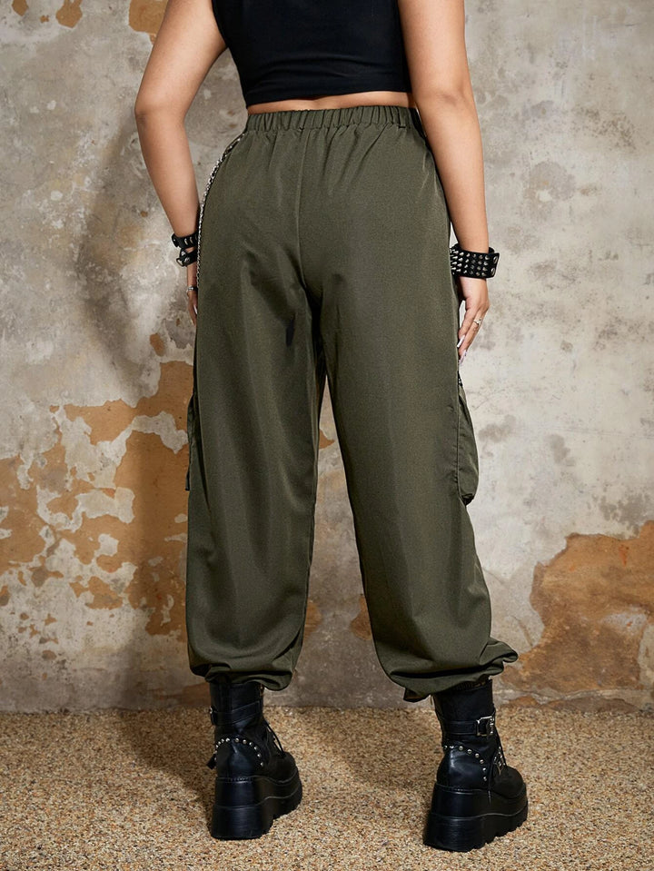 Zip Pocket Cargo Pants With Chain