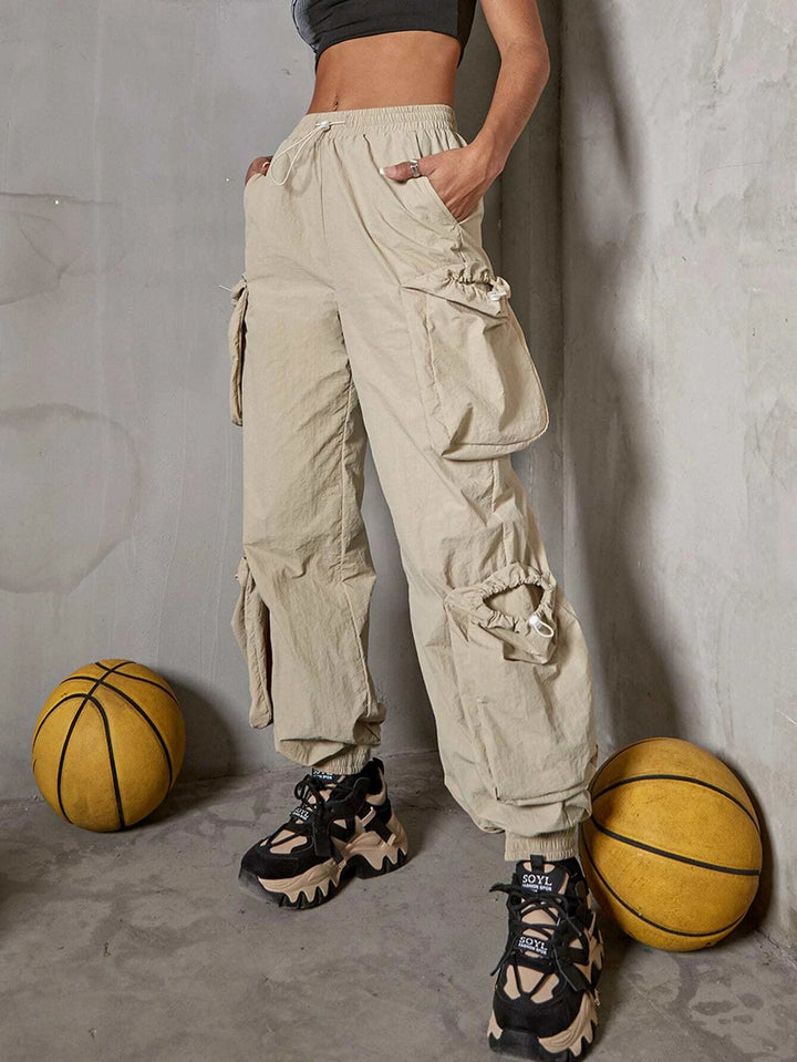 Side Drawstring Waist Cargo Parachute Pants