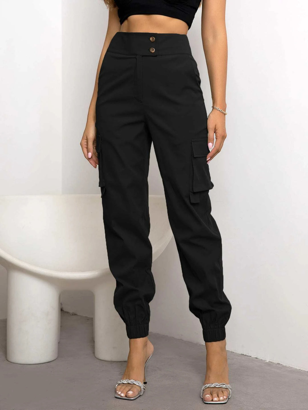 Casual Plain Flap Pocket Side Cargo Pants