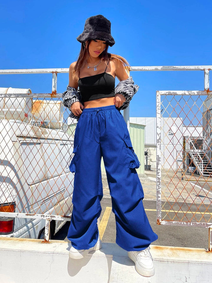 Drawstring Waist Regular Fit Casual Cargo Pants