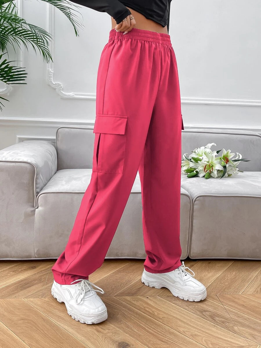 High Waist Side Pocket Flap Cargo Pants