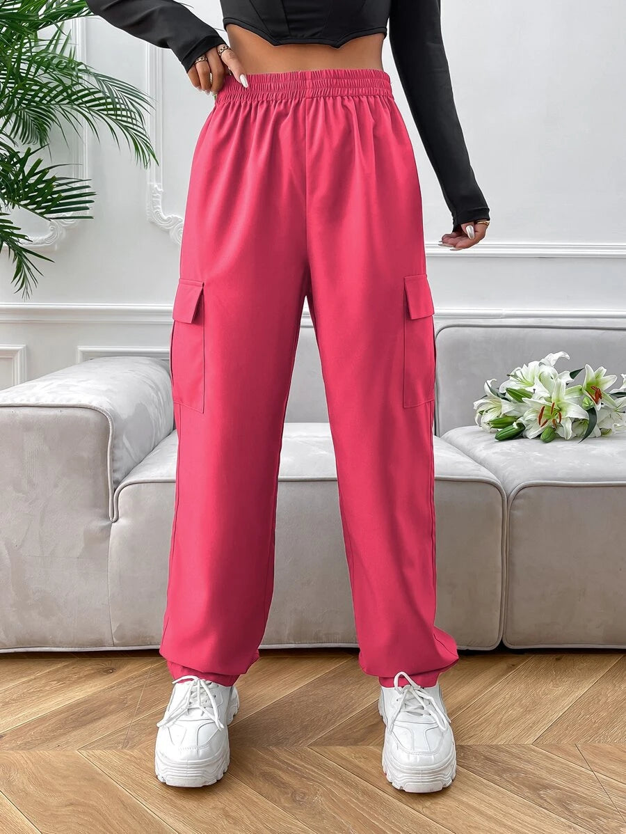 High Waist Side Pocket Flap Cargo Pants