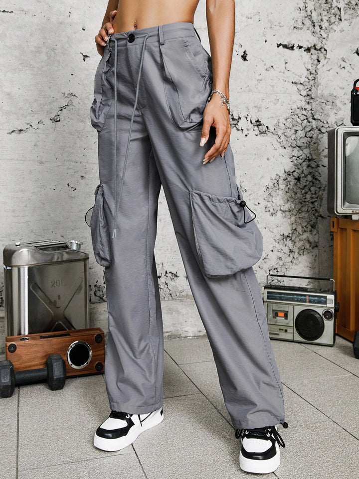 Solid Color Pocket Patched Cargo Pants