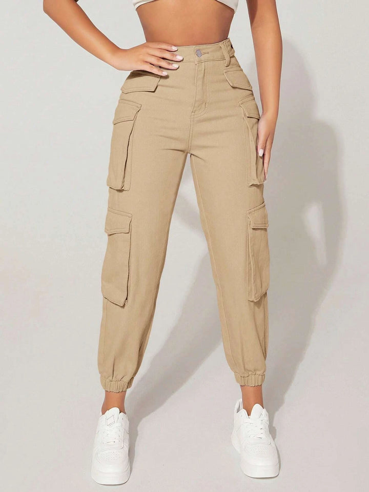 Flap Pocket Side Plain Cargo Pants