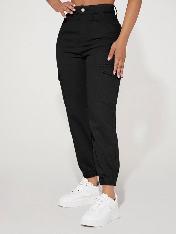 Plain Flap Pocket Jogger Cargo Jeans