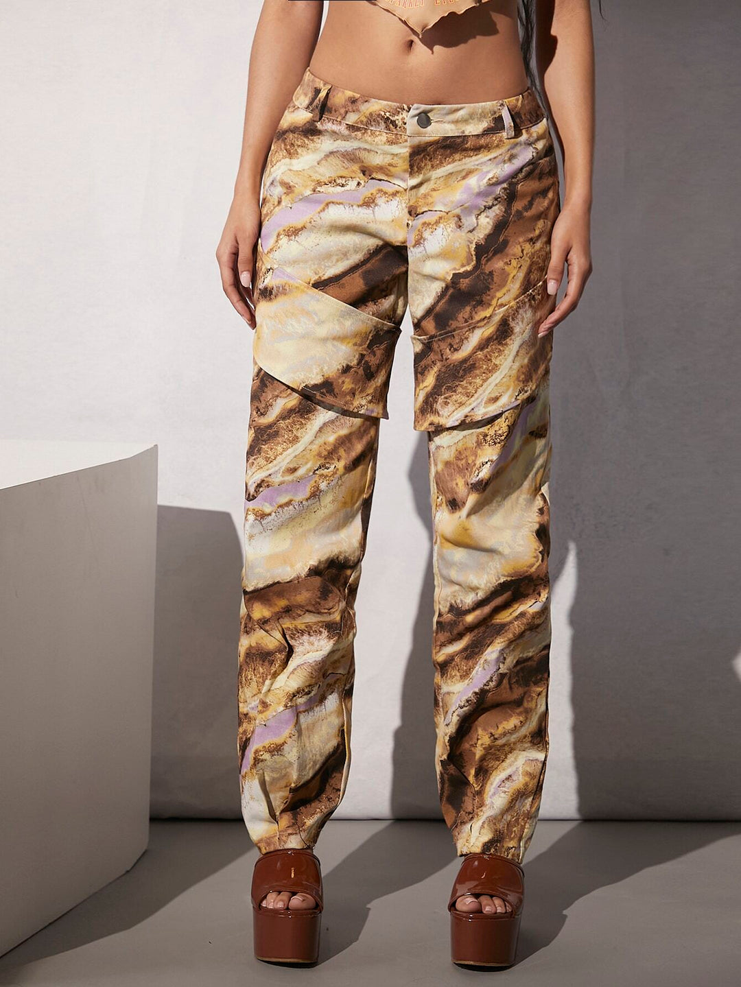 Marble Print Straight Leg Pants