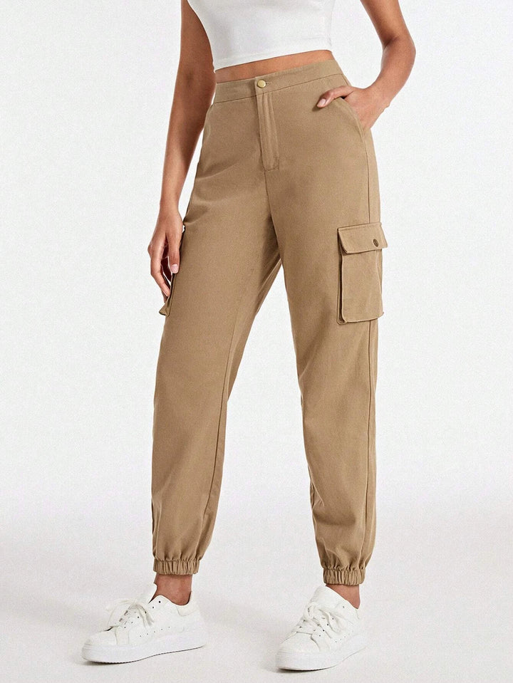 Casual Plain Flap Side Pocket Cargo Pants