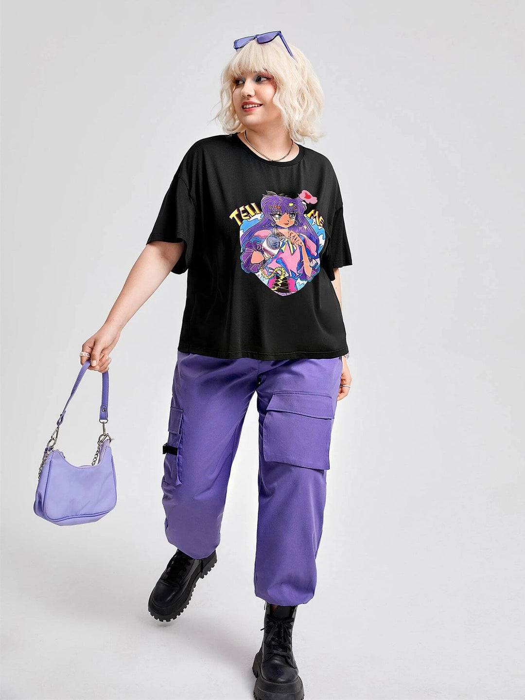 Letter And Graphic Drop Shoulder Tee And Cargo Pants