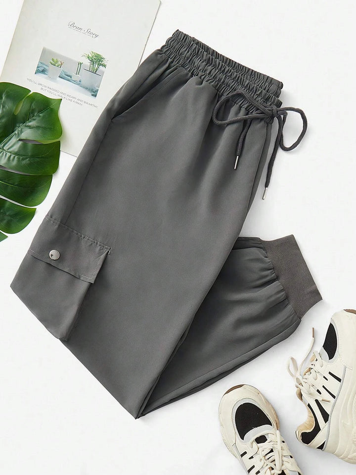 Flap Pocket Drawstring Cargo Pants