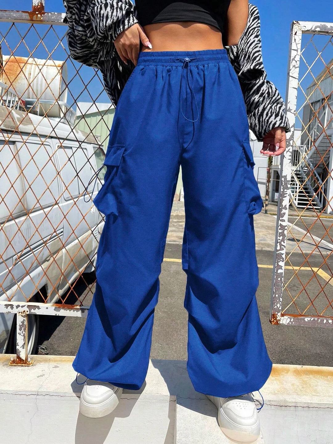 Drawstring Waist Regular Fit Casual Cargo Pants