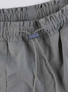 Solid Color Flap Pocket Drawstring Waist Cargo Pants