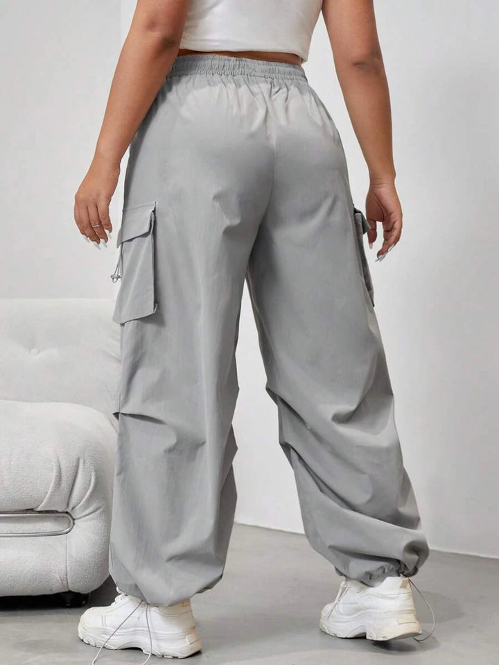 Flap Side Pocket Drawstring Waist Loose Cargo Pants