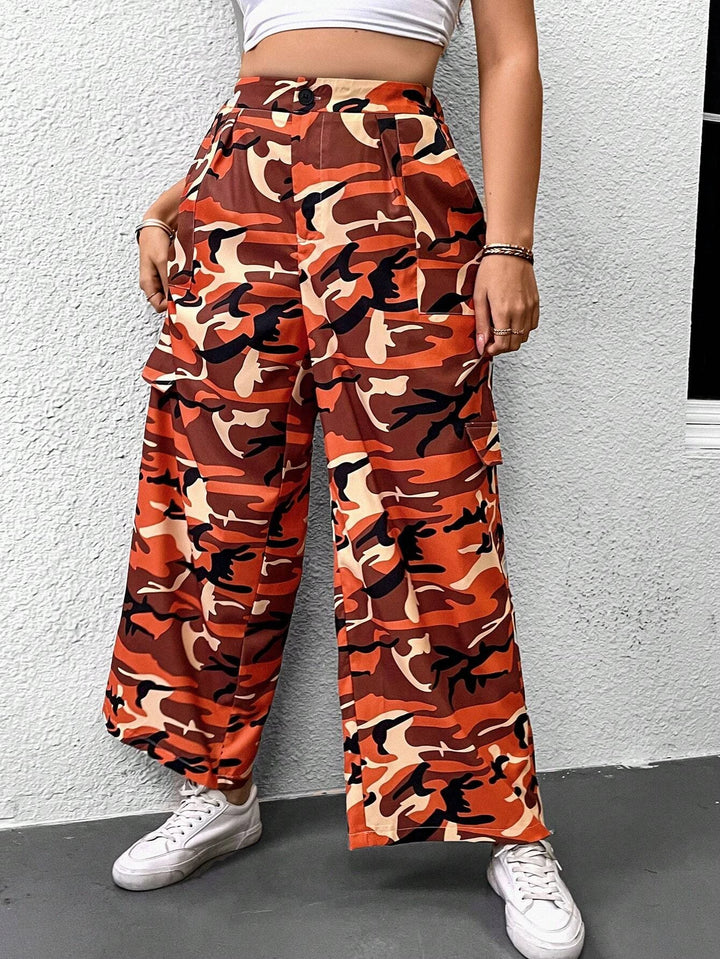 Camo Print Cargo Pants With Pocket Detail