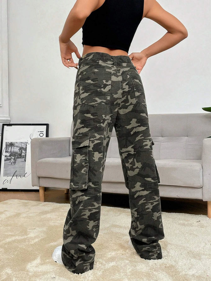 Flap Pocket Camo Cargo Jeans