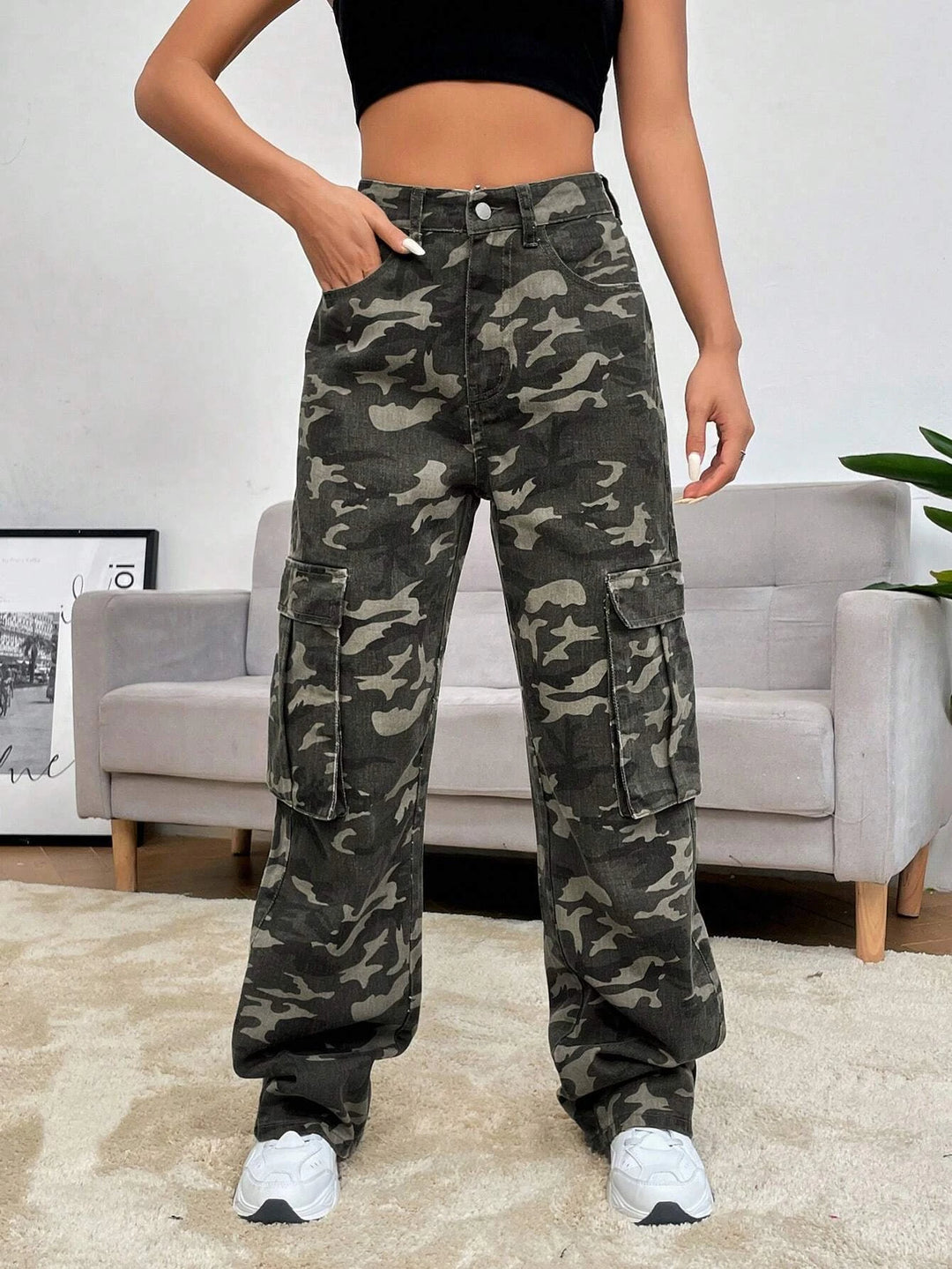 Flap Pocket Camo Cargo Jeans