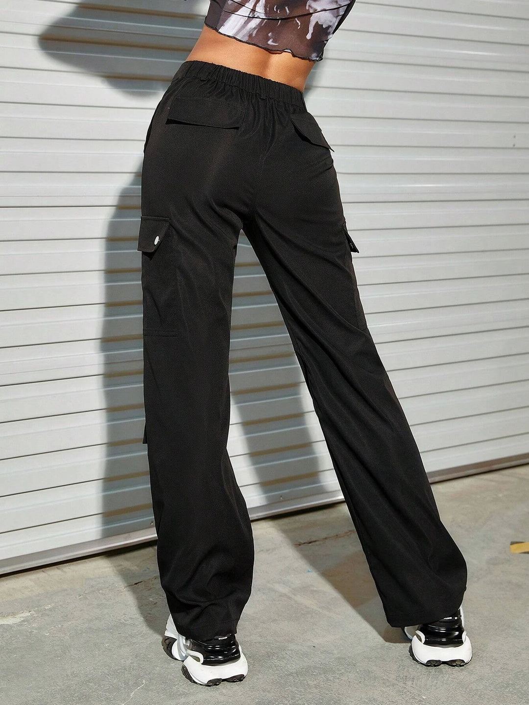 Metal Button Detail Flap Pocket Cargo Pants