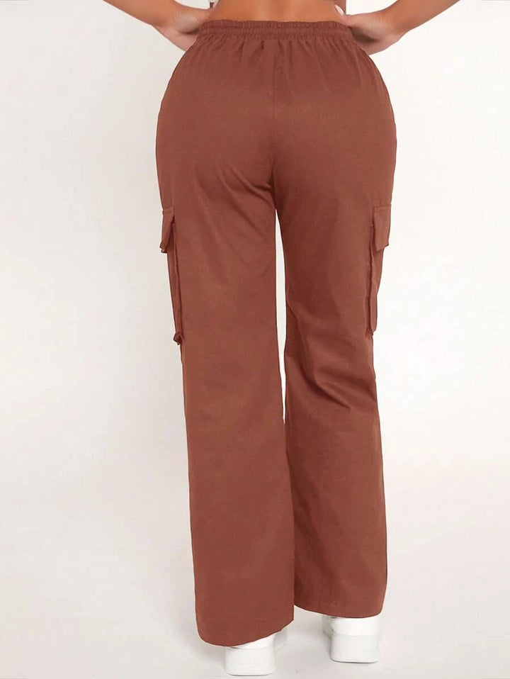 Drawstring Waist Flap Pocket Cargo Pants