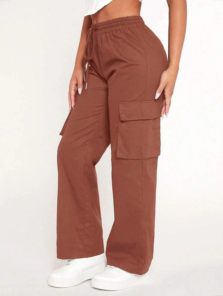 Drawstring Waist Flap Pocket Cargo Pants