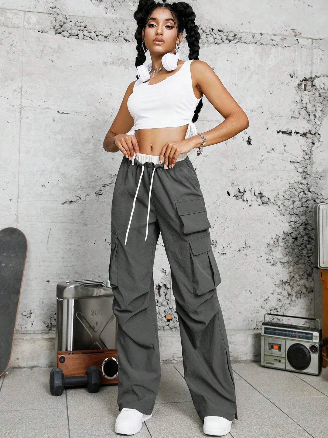 Ruched Drawstring Cargo Pant