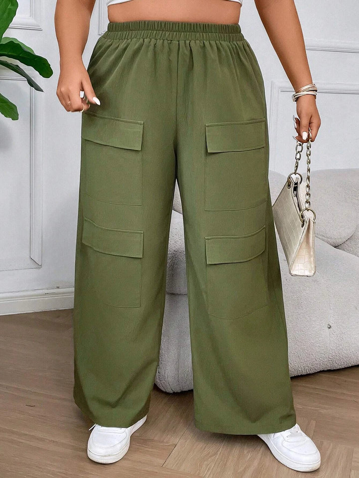 Plain Casual Flap Pocket Side Pants